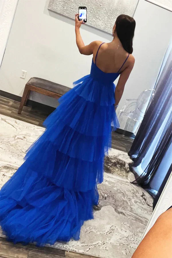 Vestido formal largo de tul con capas en forma de A y corte princesa para fiesta